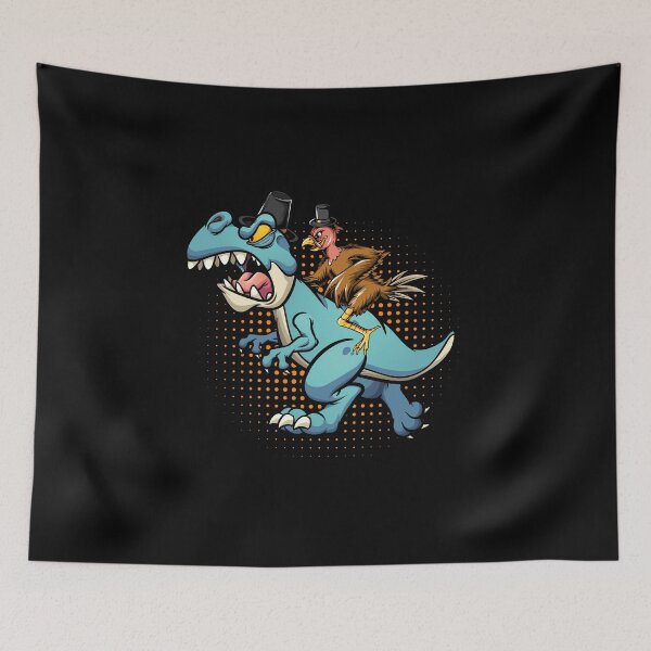 Item preview, A turkey riding a Angry blue dinosaur they wear hat  designed and sold by Mac Store.