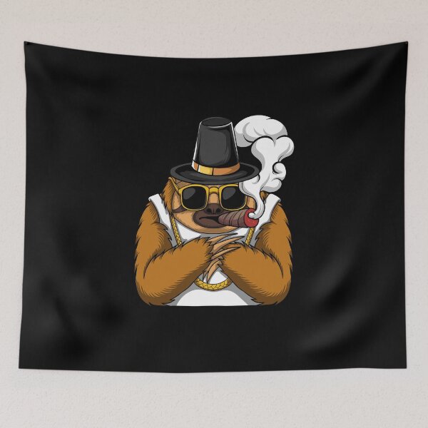 Item preview, Sloth animal smokes cigarettes style a hip-hop thanksgiving designed and sold by Mac Store.