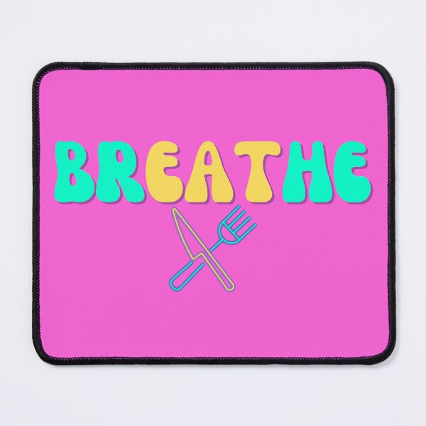 Item preview, Breathe. Eat. Retro vintage utencils fork knife food healthy funny neon designed and sold by marie-inks.