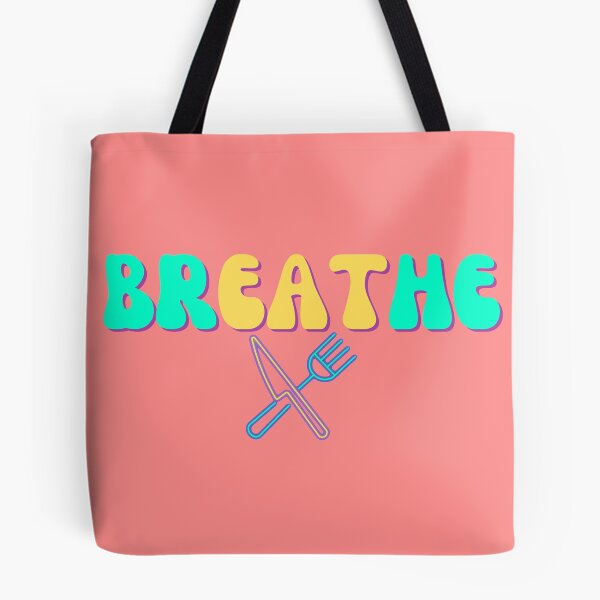 Item preview, Breathe. Eat. Retro vintage utencils fork knife food healthy funny neon designed and sold by marie-inks.