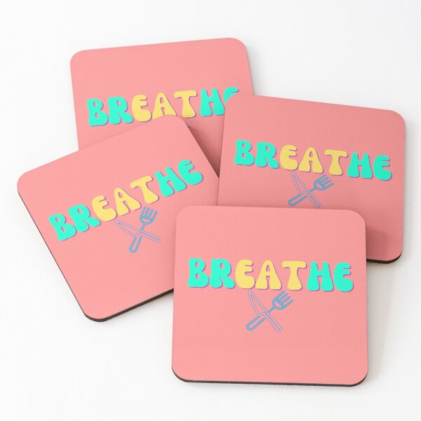 Item preview, Breathe. Eat. Retro vintage utencils fork knife food healthy funny neon designed and sold by marie-inks.