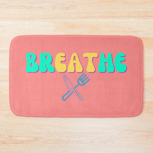 Item preview, Breathe. Eat. Retro vintage utencils fork knife food healthy funny neon designed and sold by marie-inks.