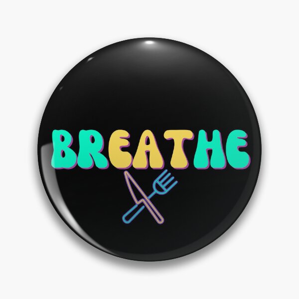 Item preview, Breathe. Eat. Retro vintage utencils fork knife food healthy funny neon designed and sold by marie-inks.