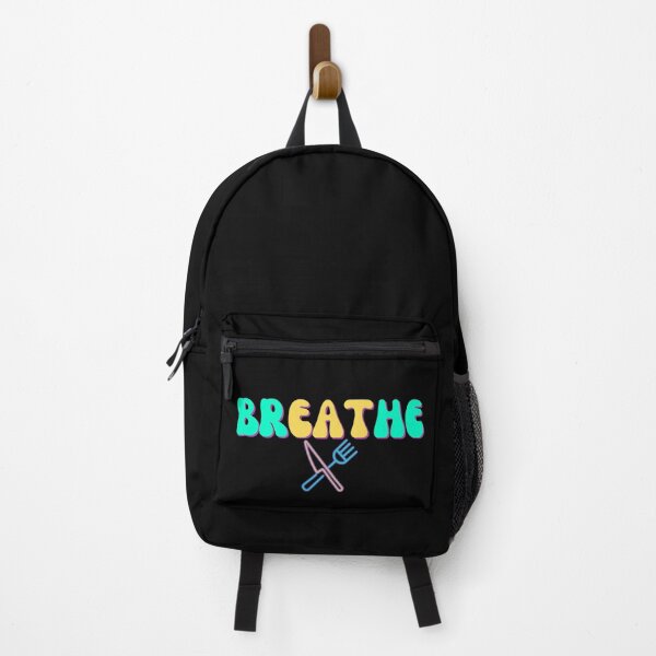 Item preview, Breathe. Eat. Retro vintage utencils fork knife food healthy funny neon designed and sold by marie-inks.