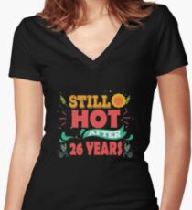 Hottest T-shirt For 26th Wedding Anniversary, Fashion Anniversary Gifts For Couple Women's Fitted V-Neck T-Shirt