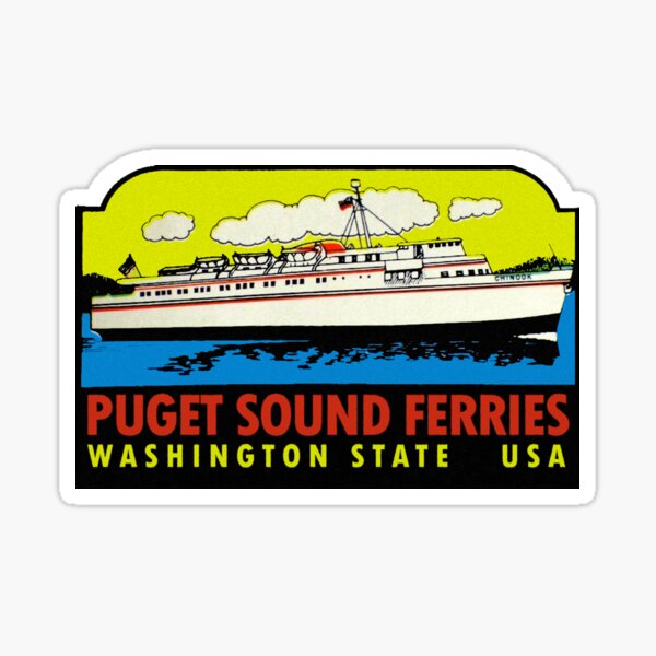 Item preview, Puget Sound Ferries Washington Vintage Travel Decal designed and sold by hilda74.