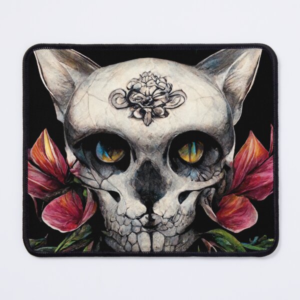 Item preview, cat skull with snakes and flowers tattoo art style designed and sold by WeirdStation.