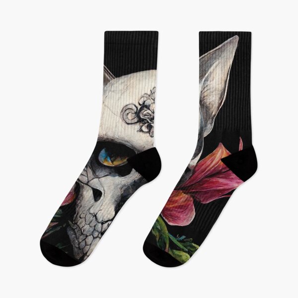 Item preview, cat skull with snakes and flowers tattoo art style designed and sold by WeirdStation.