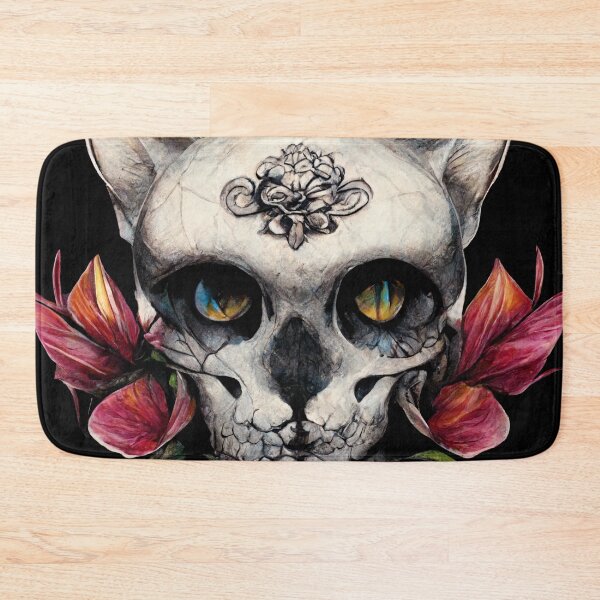 Item preview, cat skull with snakes and flowers tattoo art style designed and sold by WeirdStation.