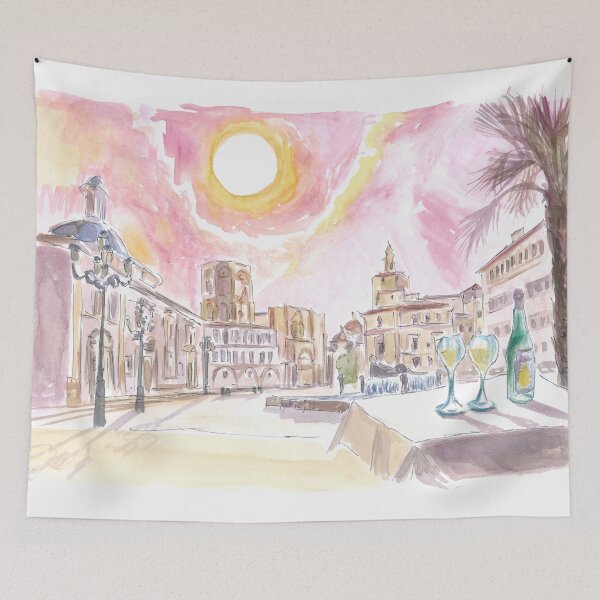 Item preview, Valencia Spain with Plaza de la Virgen and Fountain designed and sold by artshop77.