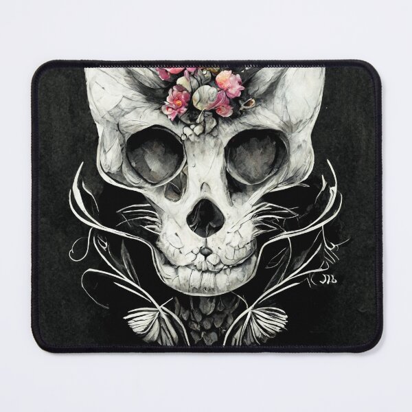 Item preview, Cat skull with snakes and flowers tattoo art style designed and sold by WeirdStation.