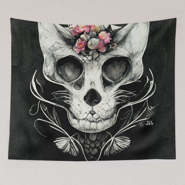 Item preview, Cat skull with snakes and flowers tattoo art style designed and sold by WeirdStation.