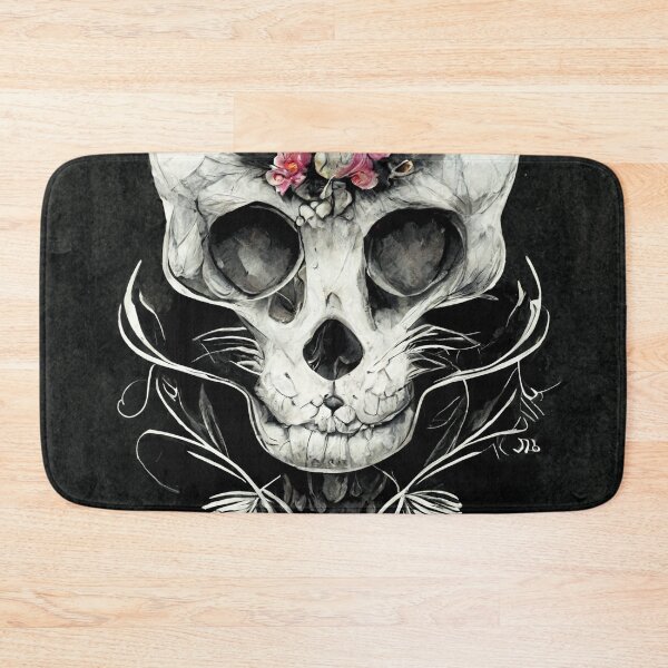 Item preview, Cat skull with snakes and flowers tattoo art style designed and sold by WeirdStation.