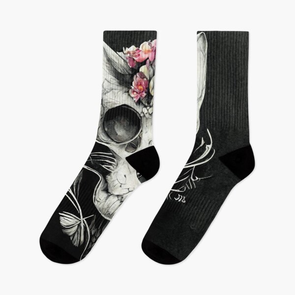 Item preview, Cat skull with snakes and flowers tattoo art style designed and sold by WeirdStation.
