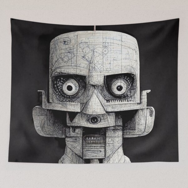 Item preview, crazy scary robot drawing designed and sold by WeirdStation.