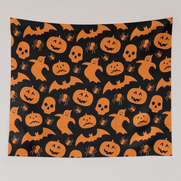 Item preview, Halloween Scary Evil Pumpkin, Spider, Skeleton Head, Hey Boo Ghost Pattern designed and sold by Hussain Shirts.