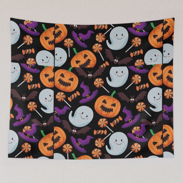 Item preview, Halloween Scary Evil Pumpkin, Spider, Skeleton Head, Hey Boo Ghost Pattern designed and sold by Hussain Shirts.