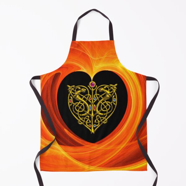 Item preview, GOLD CELTIC KNOT HEART, LIZARDS  IN BLACK ORANGE YELLOW FRACTAL WAVES designed and sold by BulganLumini.