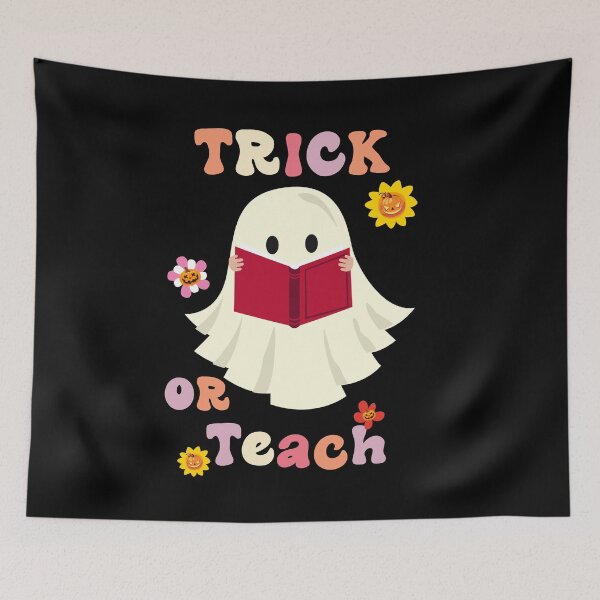 Item preview,  Groovy Halloween Trick or Teach Retro Floral Ghost Teacher designed and sold by Micosmile.