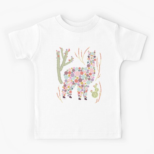 Cute Alpaca Pretty Colorful Dots Circles Bubbles Cactus Desert Graphic Design Kids T-Shirt