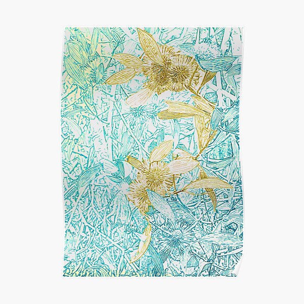 Hakea, Yellow Ochre and Aqua Blue Poster