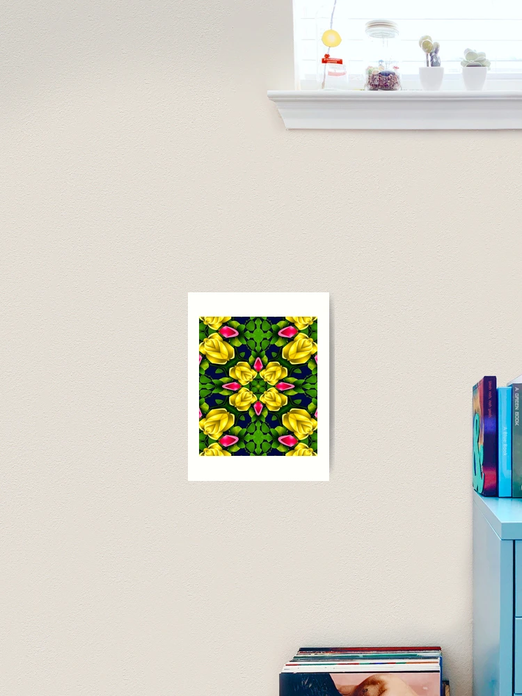 Thumbnail 2 of 3, Art Print, Red Yellow Roses Pattern designed and sold by Patternflower.