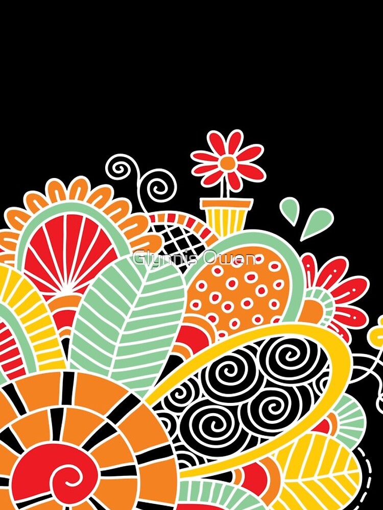 Cute Snail with Flowers & Swirls on Dark Background by goggo101