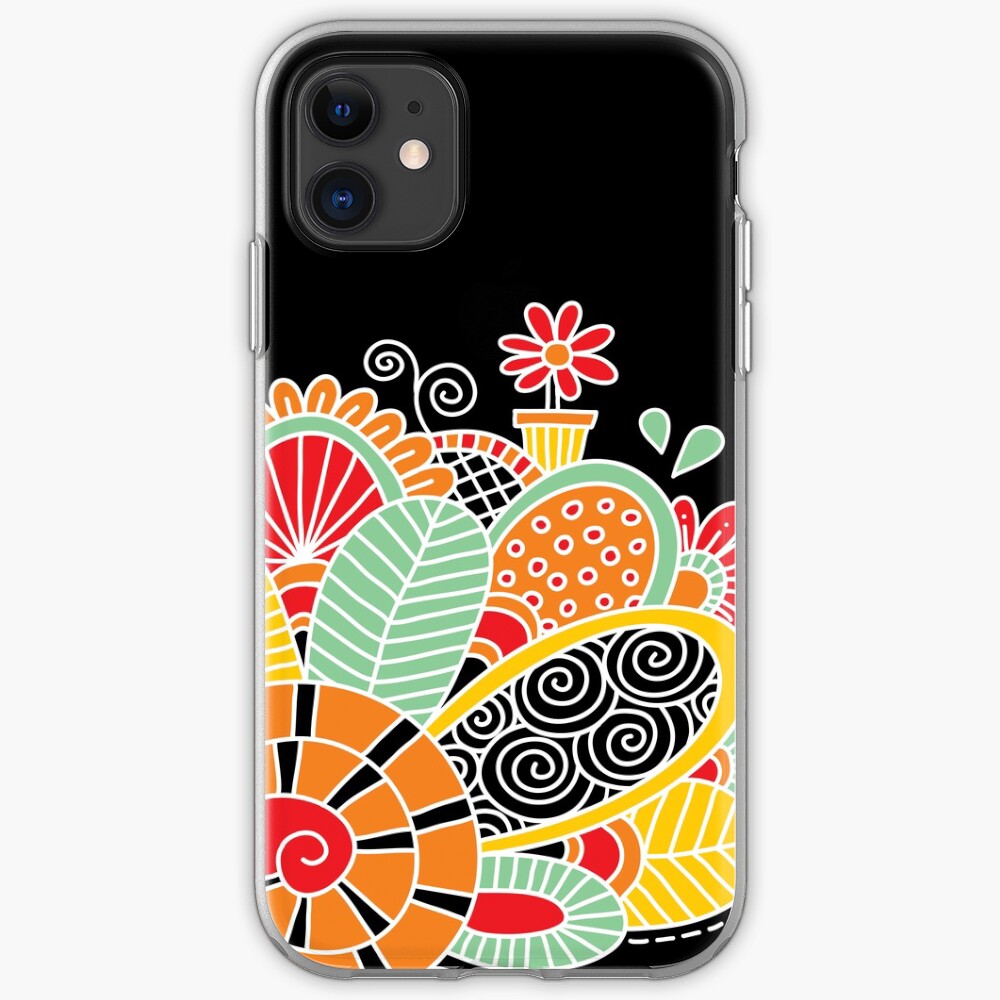 Cute Snail with Flowers & Swirls on Dark Background iPhone Case & Cover