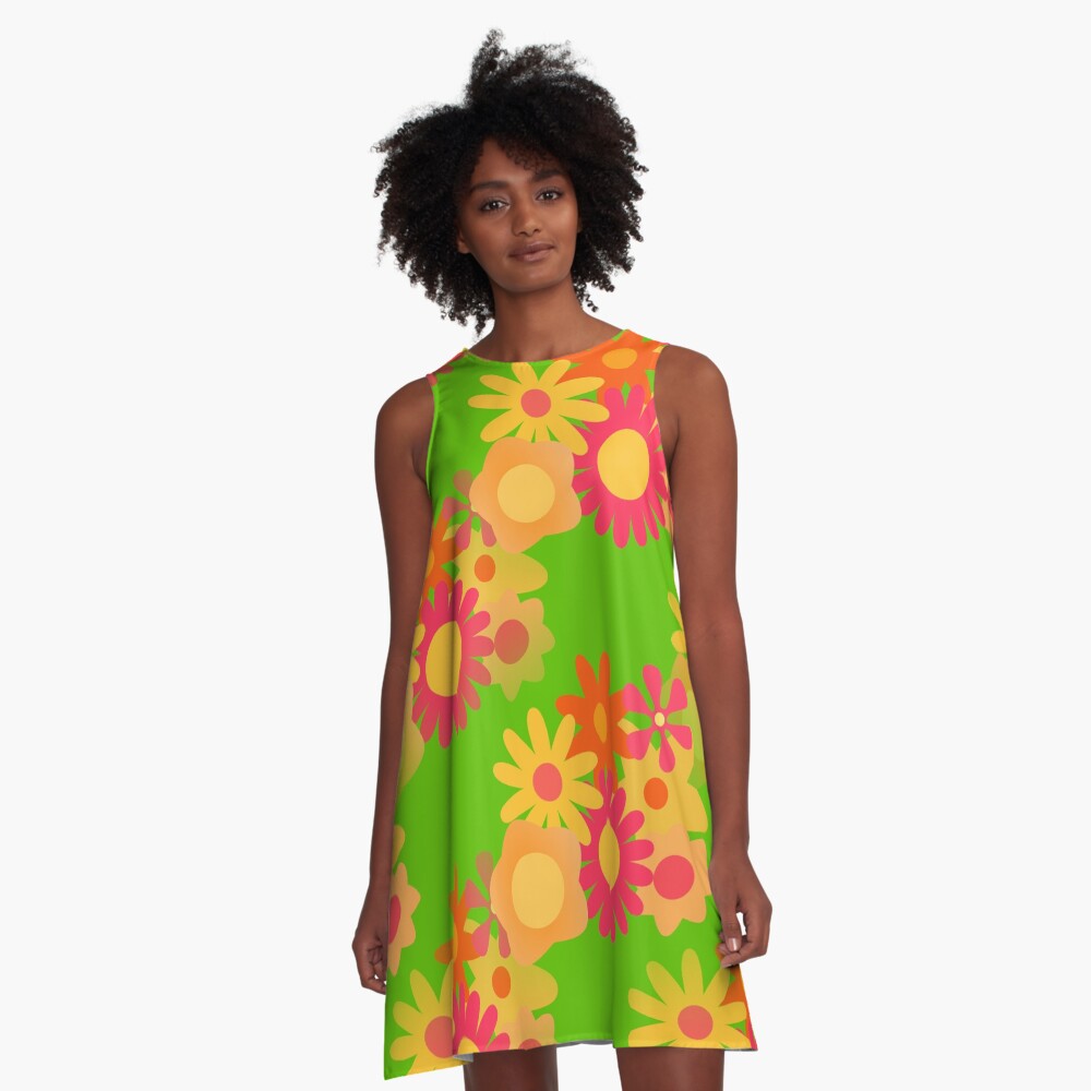 vintage groovy mod floral A-Line Dress
