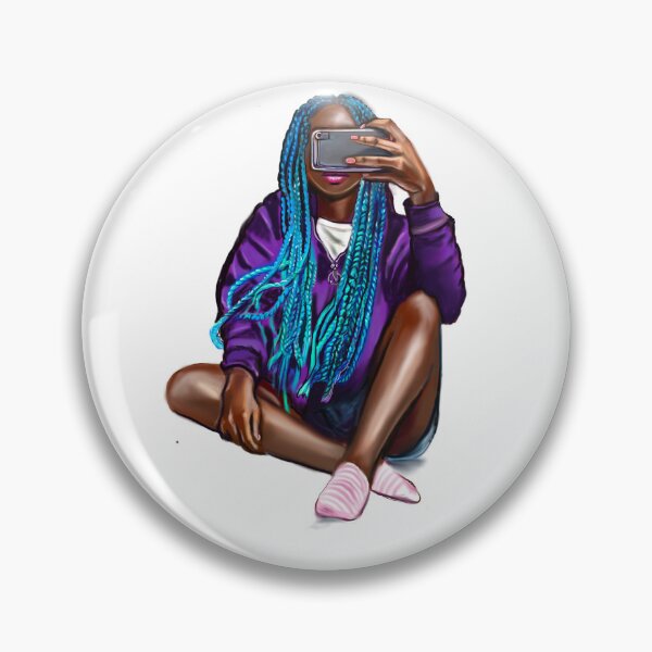 Item preview, Cool edgy girl with hair in blue braids and camera phone- black girl designed and sold by Artonmytee.