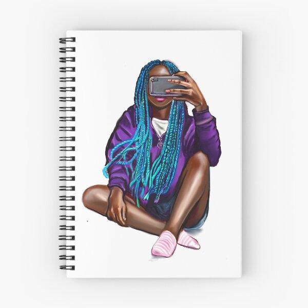 Item preview, Cool edgy girl with hair in blue braids and camera phone- black girl designed and sold by Artonmytee.