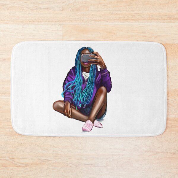 Item preview, Cool edgy girl with hair in blue braids and camera phone- black girl designed and sold by Artonmytee.