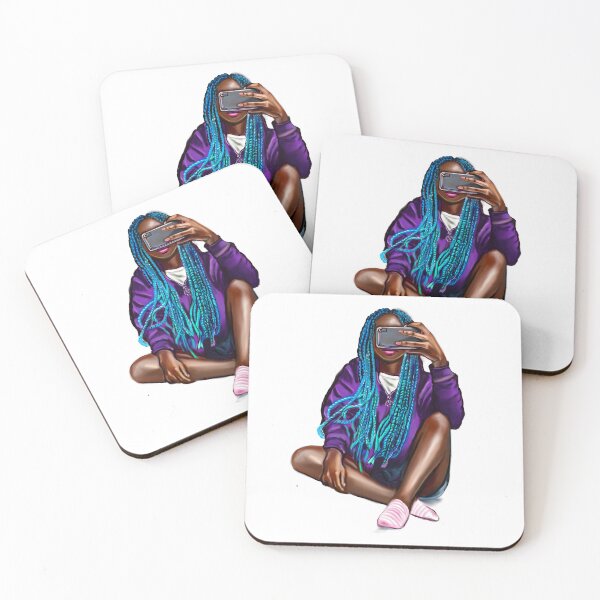 Item preview, Cool edgy girl with hair in blue braids and camera phone- black girl designed and sold by Artonmytee.