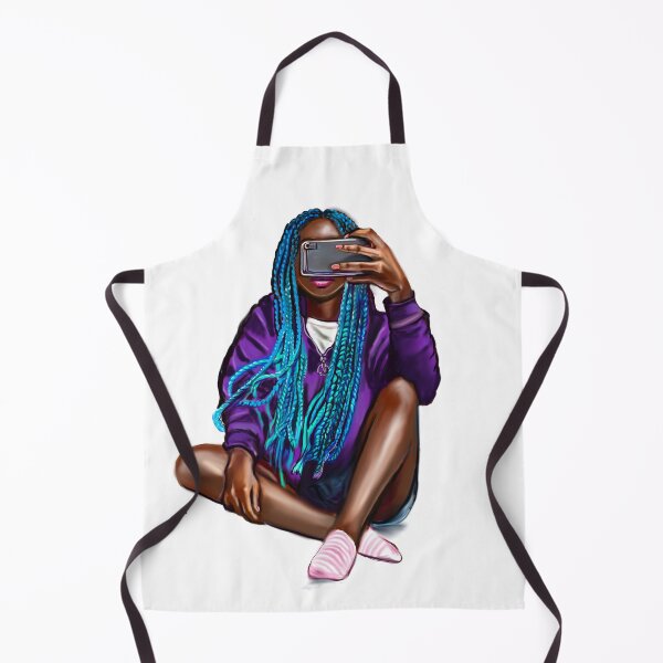 Item preview, Cool edgy girl with hair in blue braids and camera phone- black girl designed and sold by Artonmytee.