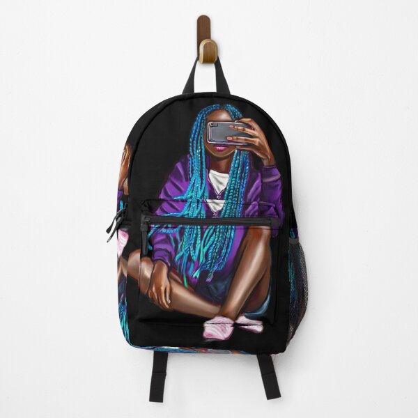 Item preview, Cool edgy girl with hair in blue braids and camera phone- black girl designed and sold by Artonmytee.