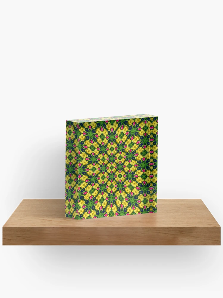 Thumbnail 2 of 5, Acrylic Block, Red Yellow Roses Pattern designed and sold by Patternflower.