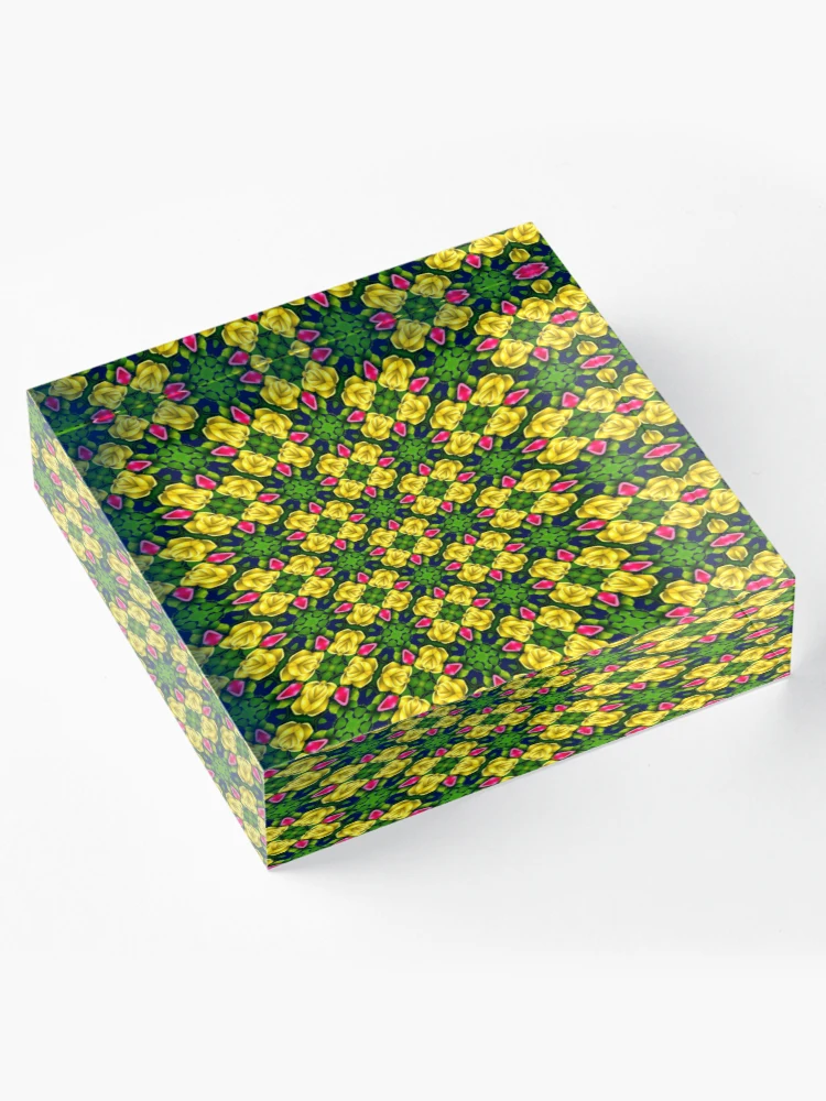 Thumbnail 4 of 5, Acrylic Block, Red Yellow Roses Pattern designed and sold by Patternflower.