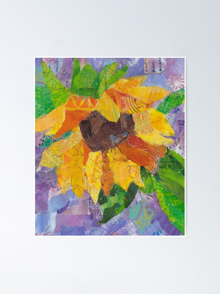 Sunflower mixed media collage paper painting Poster for Sale by