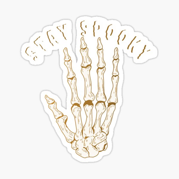 Vista previa del artículo con la obra «Halloween Stay Spooky con mano de esqueleto», diseñado y vendido por Hussain Shirts.