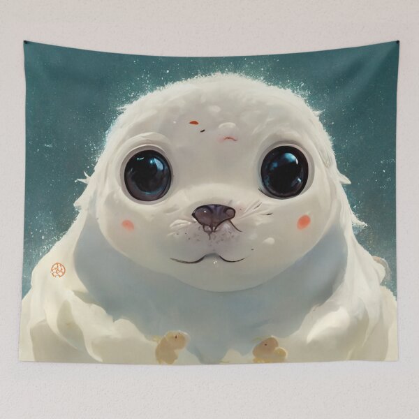 Item preview, Cute Baby Seal Portrait Painting. Marshmallow  Fluffy Baby Seal Art.  designed and sold by Pet Shelter.