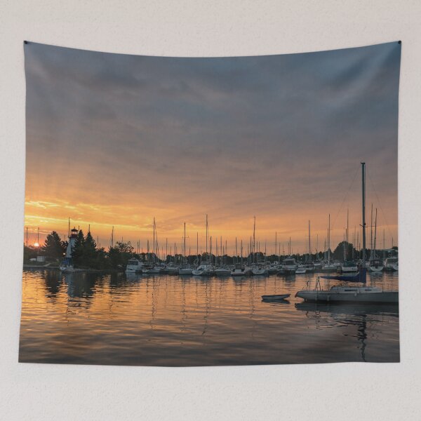 Item preview, Lighthouse Sunrise - Silky Sunrays and a Sailboat designed and sold by Georgia Mizuleva.
