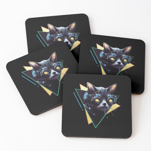 Item preview, Cyberpunk Cat Wearing Goggles Triangles designed and sold by OmmeDesigns.