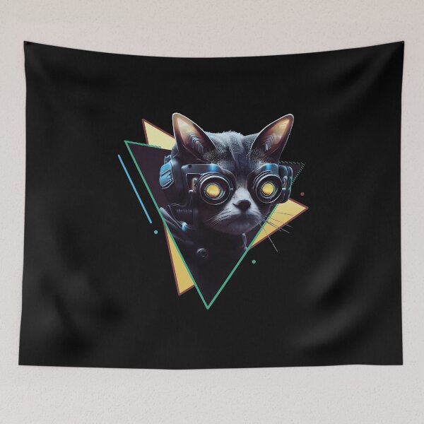 Item preview, Cyberpunk Cat Wearing Goggles Triangles designed and sold by OmmeDesigns.
