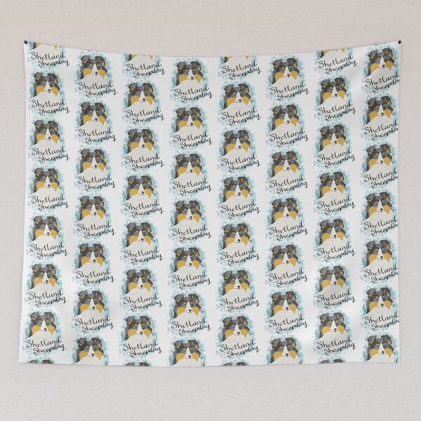 Item preview, Shetland Sheepdog - blue merle tricolour watercolour and breedname designed and sold by Cynthiaetal.