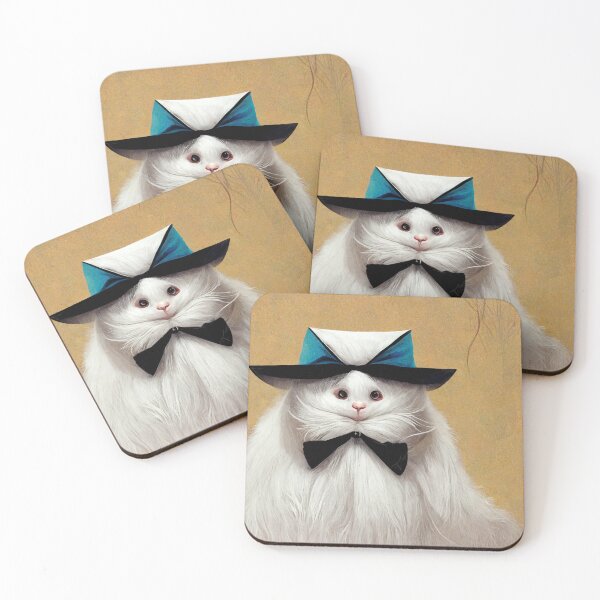Item preview, White ragdoll cat wearing a tophat and a bow tie designed and sold by AmazinfArt.