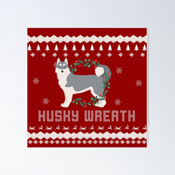 Item preview, Husky Christmas Sweater - Husky Ugly Christmas Sweater - Happy Holidays Dog - Husky Christmas Wreath designed and sold by ALLURE-minimal.