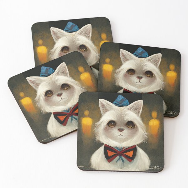 Item preview, White ragdoll cat wearing a tophat and a red bow tie designed and sold by AmazinfArt.