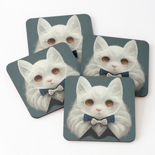 Item preview, White ragdoll cat wearing a tophat and a blue and white bow tie designed and sold by AmazinfArt.