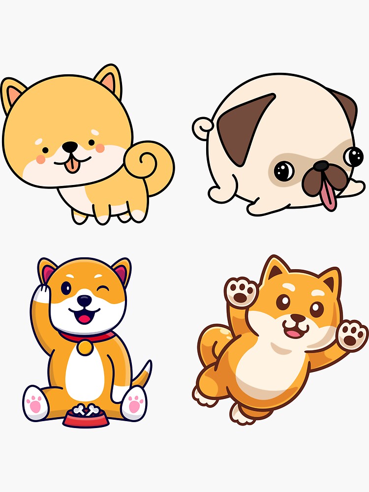 "Dog Pack Cute Kawaii Cartoon" Sticker for Sale by sweary12 Redbubble