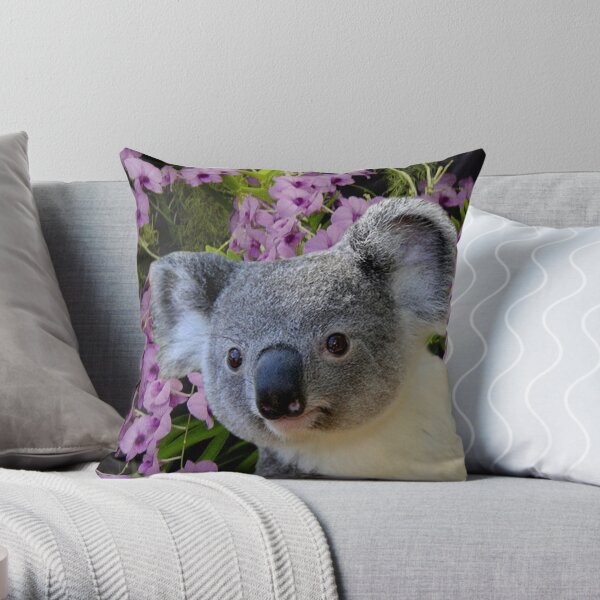 Koala and Orchids Throw Pillow